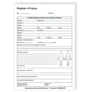 Register of Injuries Duplicate Pad (25 pages)