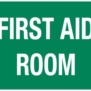 First Aid Room Sign for clearly communicating details of first aid equipment and resources. 'First Aid Room' in white on a green background. Ideal for installations on walls, doors, and windows to mark the availability of a First Aid Room 600 x 450mm Poly