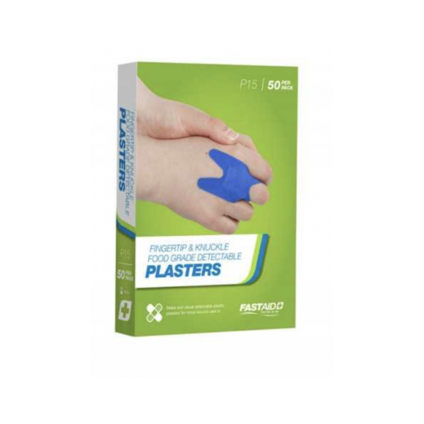 P15 Food Grade Plasters, Metal and Visual Detectable, Plastic, Fingertip and Knuckle, 50pk