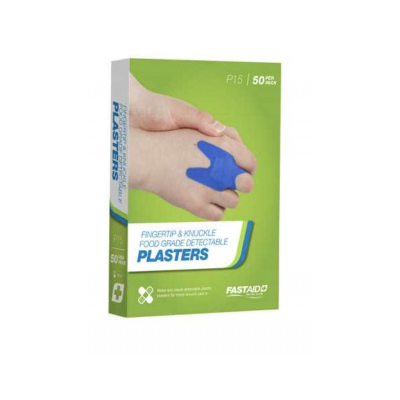 P15 Food Grade Plasters, Metal and Visual Detectable, Plastic, Fingertip and Knuckle, 50pk